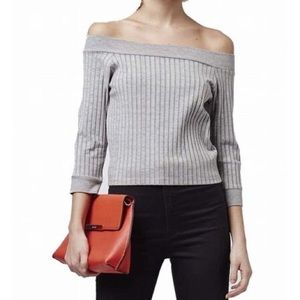 Topshop ribbed gray off the shoulder top in size 2